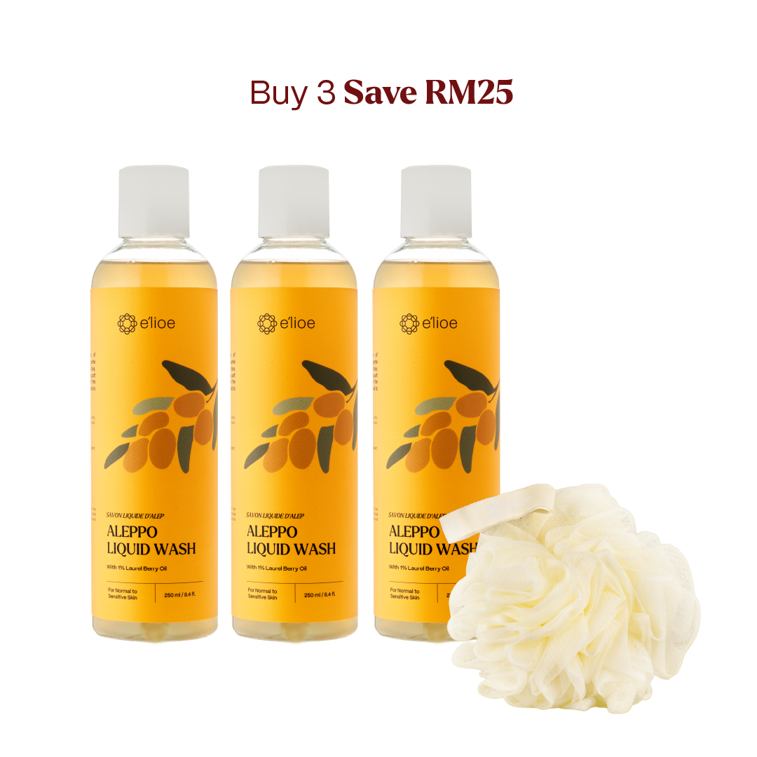 Bundle of 3 - Aleppo Liquid Wash with 1% Laurel Berry Oil (Comes with Free Foaming Net x1)
