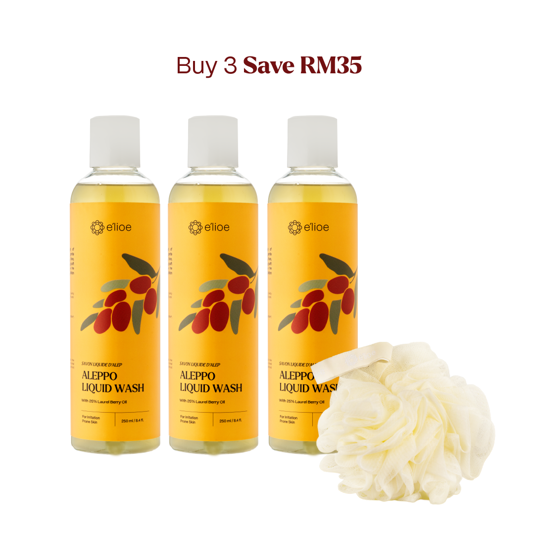 Bundle of 3 - Aleppo Liquid Wash with 25% Laurel Berry Oil (Comes with Free Foaming Net x1)