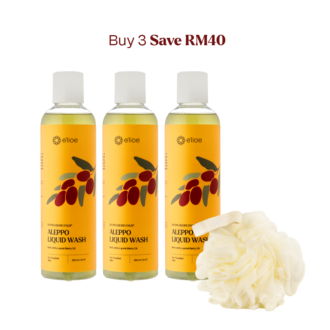 Bundle of 3 - Aleppo Liquid Wash with 40% Laurel Berry Oil (Comes with Free Foaming Net x1)