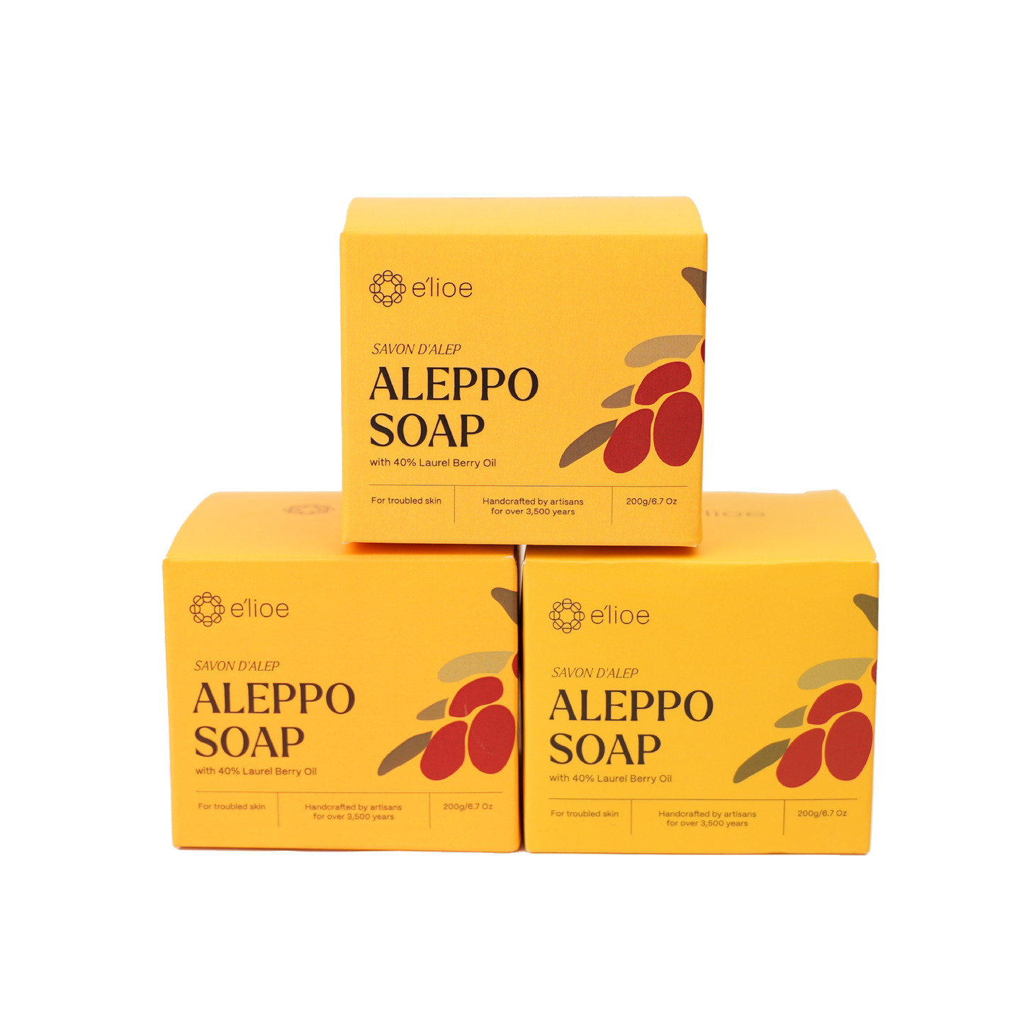 Bundle of 3 - Aleppo Soap with 40% Laurel Berry Oil (Comes with Free Foaming Net x3)