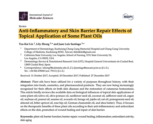 Anti-Inflammatory and Skin Barrier Repair Effects of Topical Application of Some Plant Oils