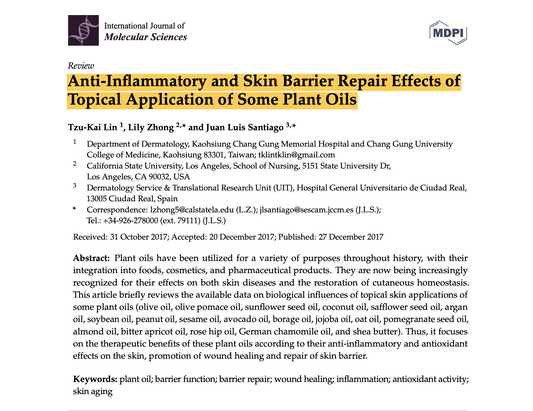 Anti-Inflammatory and Skin Barrier Repair Effects of Topical Application of Some Plant Oils
