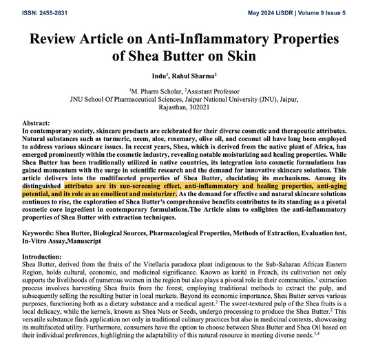 Anti-Inflammatory Properties of Shea Butter on Skin