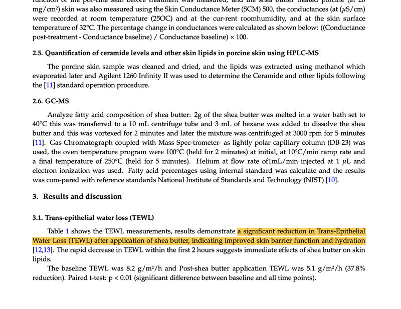 Effects of shea butter on skin barrier function and hydration