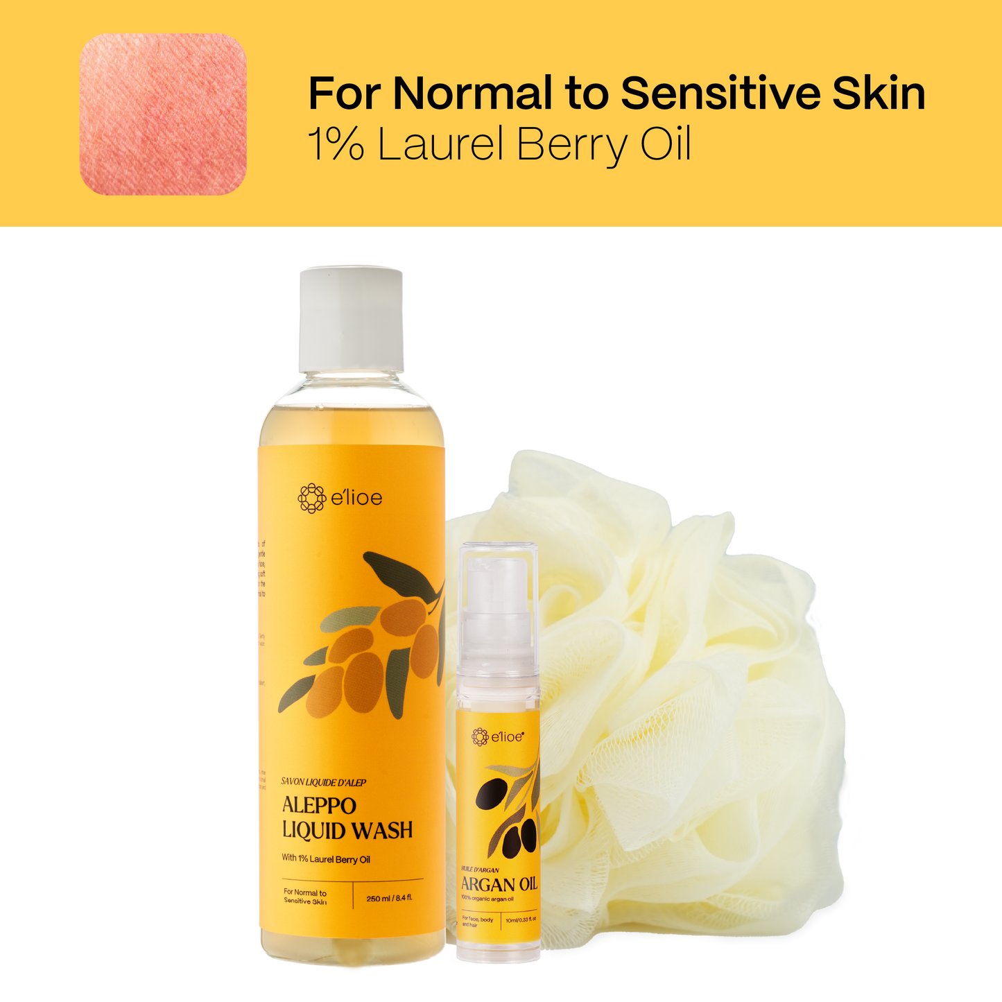 e'lioe Discovery Kit - Aleppo Liquid Wash + Argan Oil 10ml