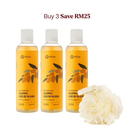 Bundle of 3 - Aleppo Liquid Wash with 1% Laurel Berry Oil (Comes with Free Foaming Net x1)