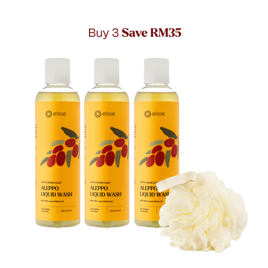 Bundle of 3 - Aleppo Liquid Wash with 25% Laurel Berry Oil (Comes with Free Foaming Net x1)