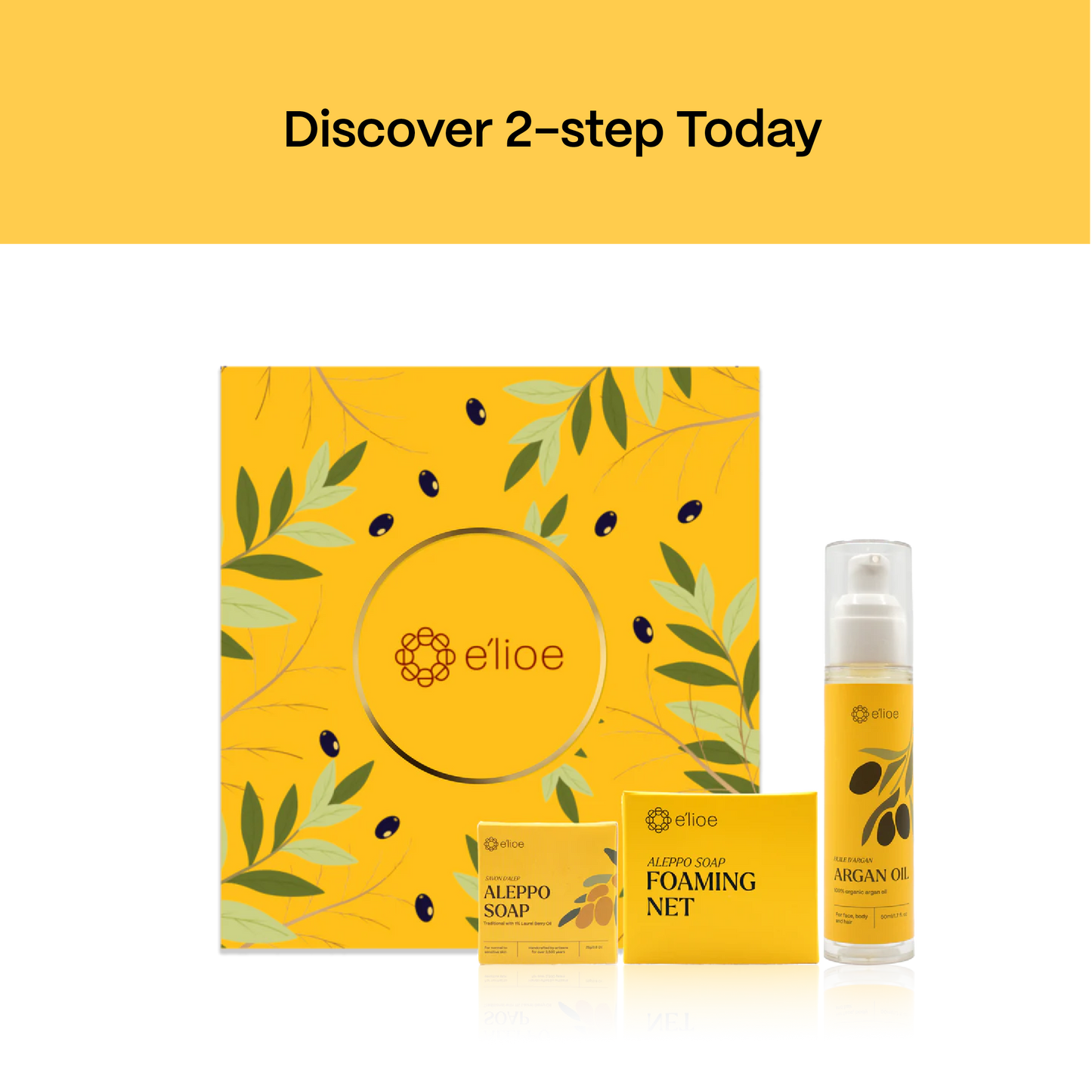 Discovery Set for Normal and Sensitive Skin (1% Aleppo Soap 25g + Argan Oil (Purity) 50ml + Foaming Net)