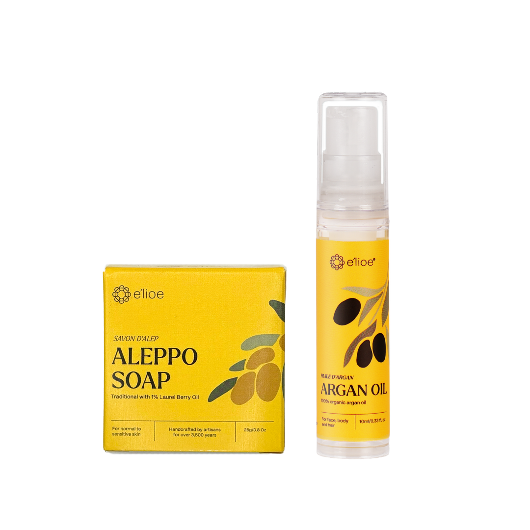 e'lioe Travel Kit (Aleppo 1% soap 25g + 100% Natural Argan oil 10ml)