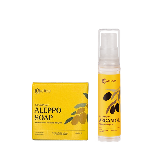 e'lioe Travel Kit (Aleppo 1% soap 25g + 100% Natural Argan oil 10ml)