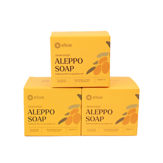 Bundle of 3 - Aleppo Soap with 1% Laurel Berry Oil (Comes with Free Foaming Net)