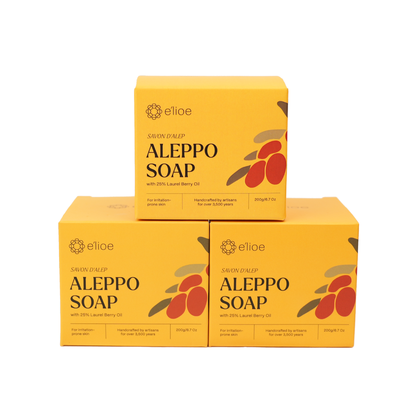 Bundle of 3 - Aleppo Soap with 25% Laurel Berry Oil (Comes with Free Foaming Net)