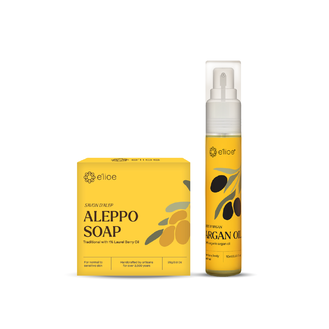 e'lioe Travel Kit (Aleppo 1% soap 25g + 100% Natural Argan oil 10ml)
