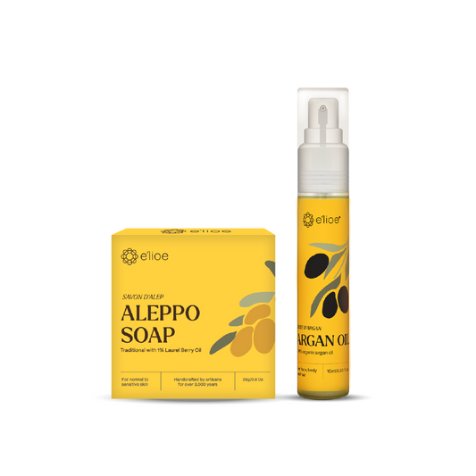 e'lioe Travel Kit (Aleppo 1% soap 25g + 100% Natural Argan oil 10ml)