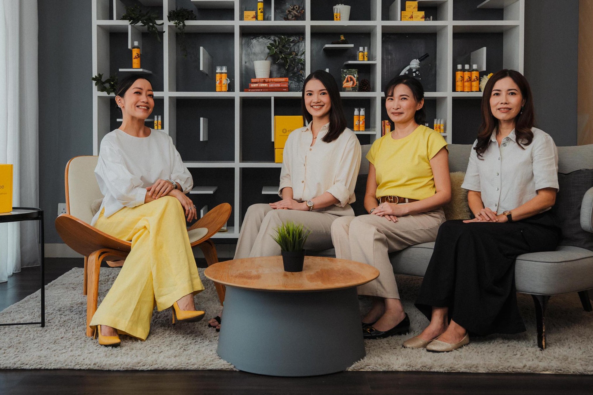 Serena C, Dr. Kaejo, Claire, and Patrina sitting on a couch for a conversation about Natural Oils and Skin Health