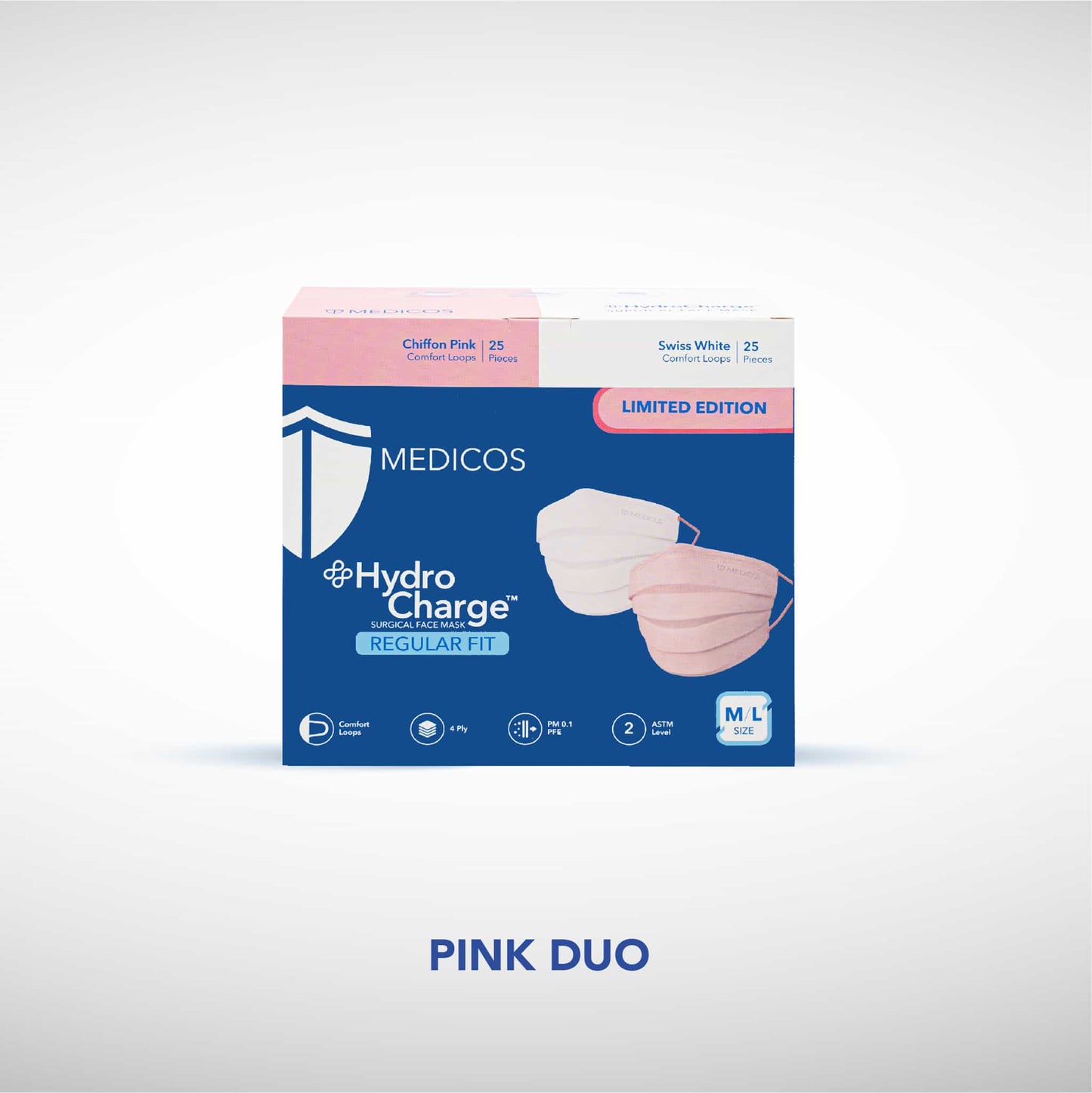 Topeng Muka Pembedahan 4 Lapis HidroCharge™ Regular Fit (Duo Pink)